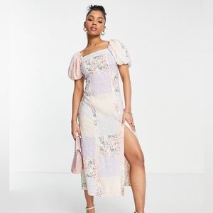 ASOS Miss Selfridge puff sleeve midi dress in patchwork floral